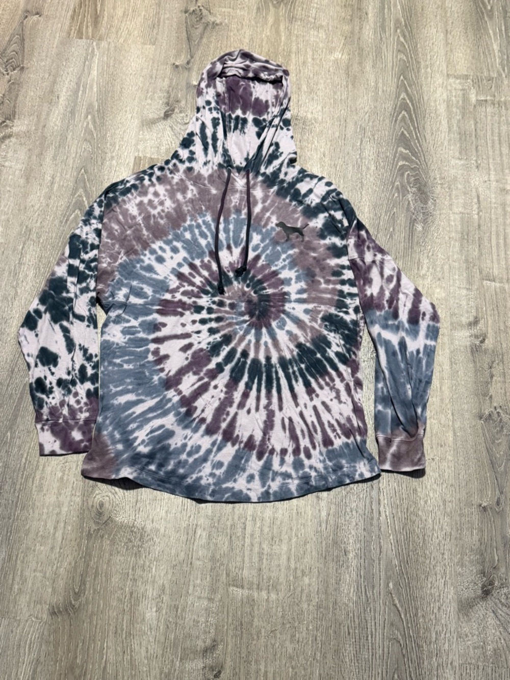 PINK Victoria's Secret Tie-Dye Hooded Sweatshirt in Purple, Gray, Black